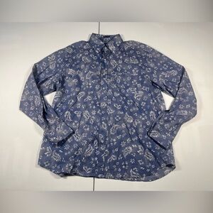 Paul & Shark Yachting Shirt Mens 44 XL Blue Long Sleeve Button Paisley Floral